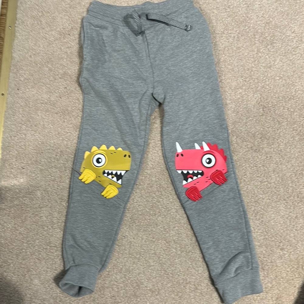 Gray Kids Bottoms with Dinosaur Print